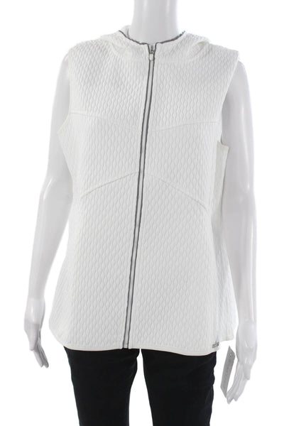 JoFit Women White Sleeveless Basic Jacket Geometric Zip Polyester Size XL