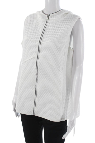 JoFit Women White Sleeveless Basic Jacket Geometric Zip Polyester Size XL