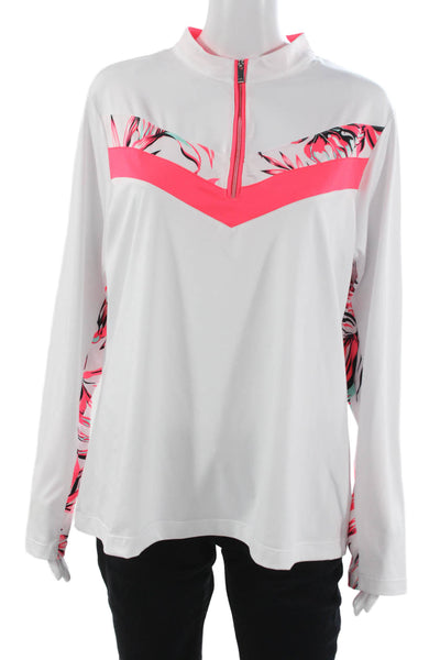 Tail Women White Floral Mock Neck Pullover Tee Long Sleeve Zip Size XL