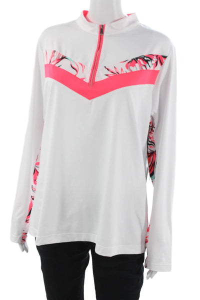 Tail Women White Floral Mock Neck Pullover Tee Long Sleeve Zip Size XL