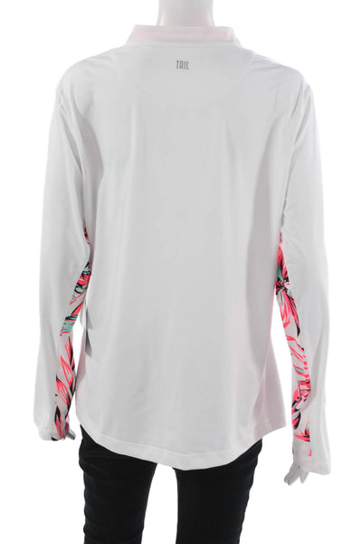 Tail Women White Floral Mock Neck Pullover Tee Long Sleeve Zip Size XL