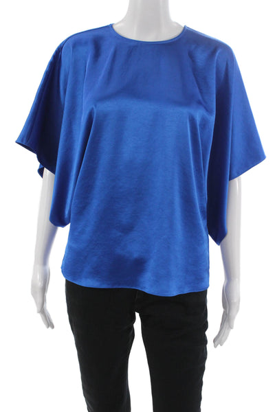 Ted Baker London Womens Short Sleeve Round Neck Zip Basic Blouse Blue Size 1
