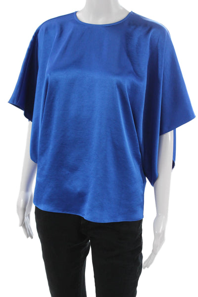 Ted Baker London Womens Short Sleeve Round Neck Zip Basic Blouse Blue Size 1