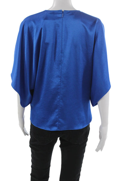 Ted Baker London Womens Short Sleeve Round Neck Zip Basic Blouse Blue Size 1
