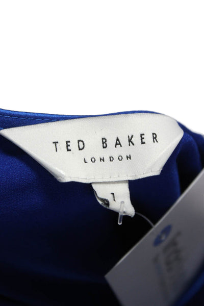 Ted Baker London Womens Short Sleeve Round Neck Zip Basic Blouse Blue Size 1