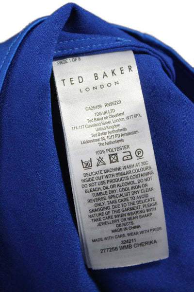 Ted Baker London Womens Short Sleeve Round Neck Zip Basic Blouse Blue Size 1