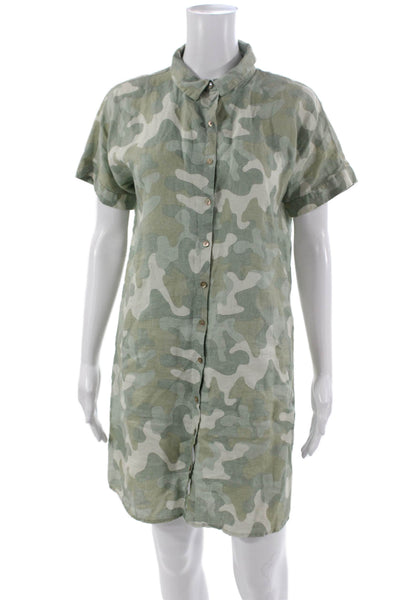C & C California Womens Shirt Dress Multicolor Linen Collared Button Size S