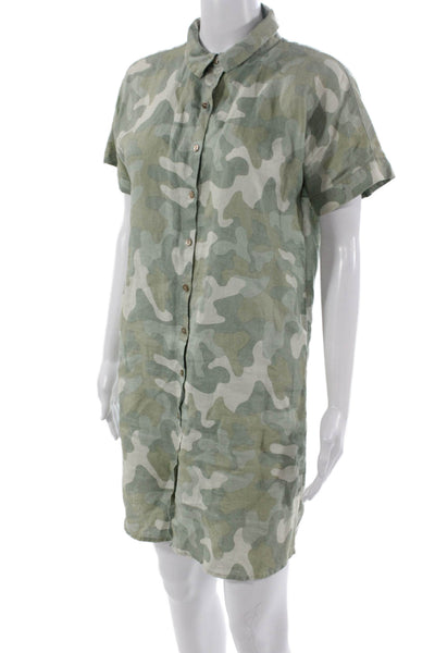 C & C California Womens Shirt Dress Multicolor Linen Collared Button Size S