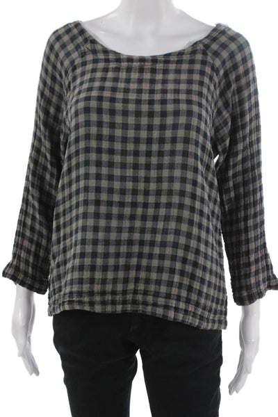 Prairie Underground Womens Boatneck Black Cotton Blouse 3/4 Sleeve Size M
