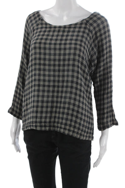 Prairie Underground Womens Boatneck Black Cotton Blouse 3/4 Sleeve Size M