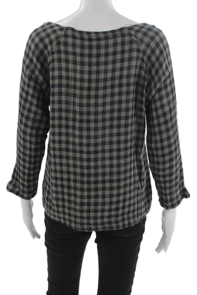 Prairie Underground Womens Boatneck Black Cotton Blouse 3/4 Sleeve Size M