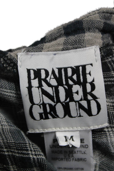 Prairie Underground Womens Boatneck Black Cotton Blouse 3/4 Sleeve Size M