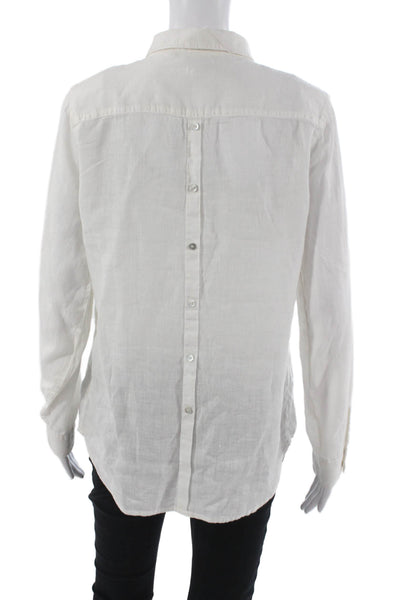 Sigrid Olsen Womens Linen Collared Button-Up Top White Long Sleeve Size S