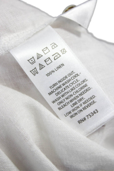 Sigrid Olsen Womens Linen Collared Button-Up Top White Long Sleeve Size S