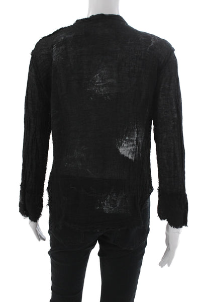 Jaga Women Black Linen Collared Button Long Sleeve Basic Blouse Size M