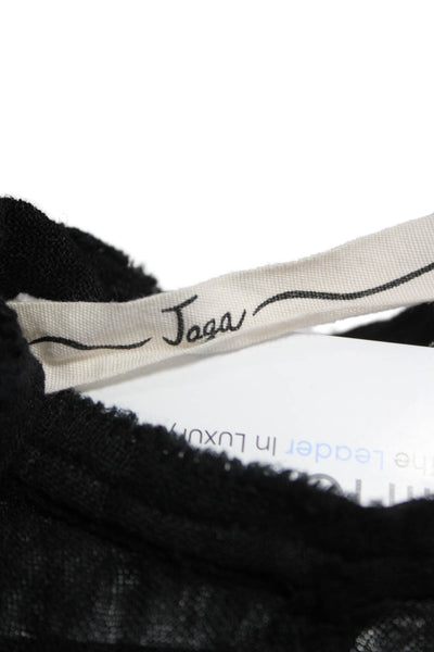 Jaga Women Black Linen Collared Button Long Sleeve Basic Blouse Size M