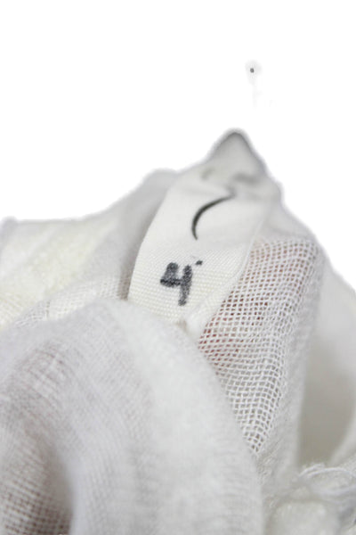 Jaga Womens White Linen Collared Button Geometric Long Sleeve Blouse Size 4