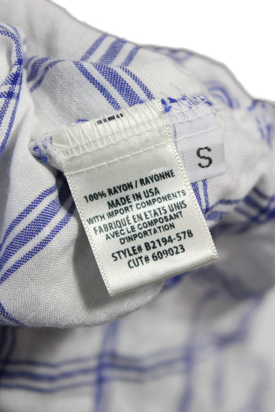 Bella Dahl Women Button Down Plaid Rayon Collared Top White Long Sleeve Size S