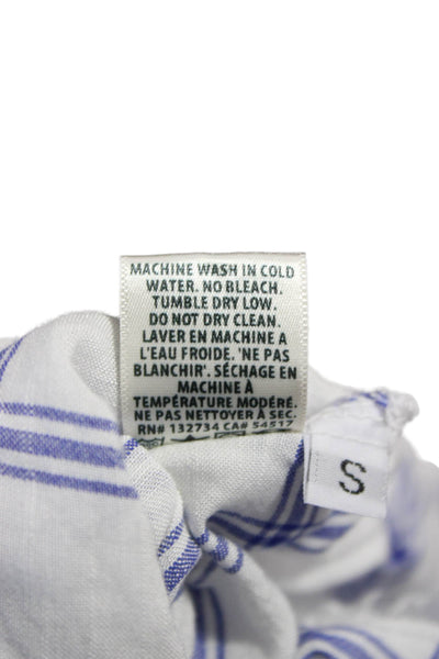 Bella Dahl Women Button Down Plaid Rayon Collared Top White Long Sleeve Size S