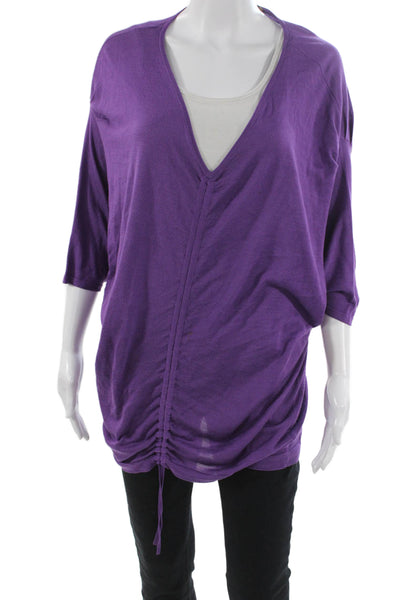 BCBGMAXAZRIA Womens Silk V-Neck Tunic 3/4 Sleeve Purple Size S