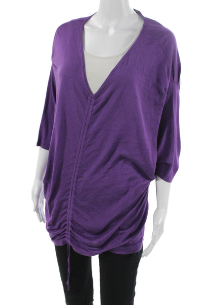 BCBGMAXAZRIA Womens Silk V-Neck Tunic 3/4 Sleeve Purple Size S