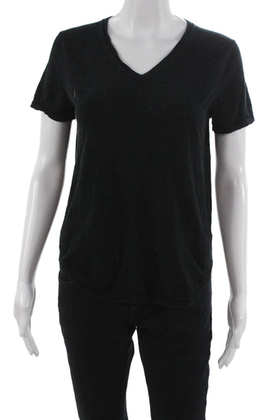 360 Sweater Women Black V-Neck Cotton Short Sleeve Basic T-Shirt Size XS