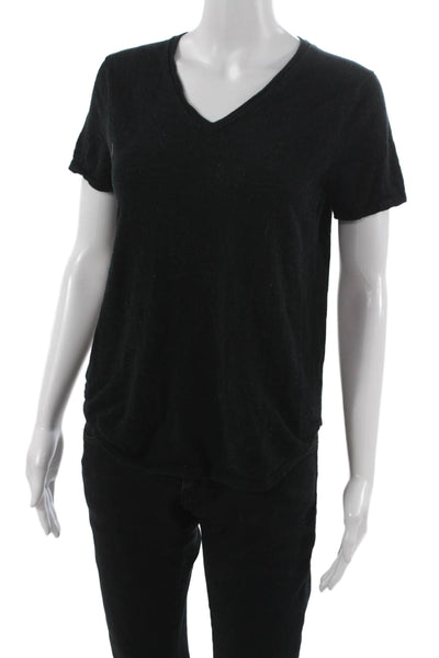 360 Sweater Women Black V-Neck Cotton Short Sleeve Basic T-Shirt Size XS