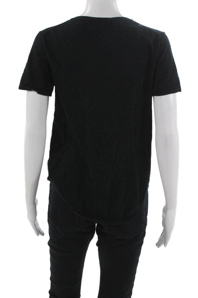 360 Sweater Women Black V-Neck Cotton Short Sleeve Basic T-Shirt Size XS