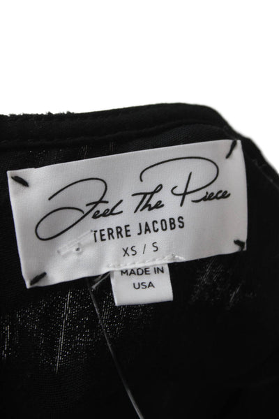Feel The Piece Women Basic Tank Top Black Polyester Round Neck Size XS