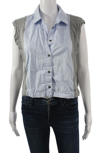 T Alexander Wang Women Cropped Colorblock Cotton Button-Up Blue Size M