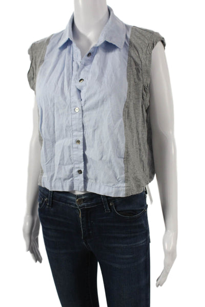 T Alexander Wang Women Cropped Colorblock Cotton Button-Up Blue Size M