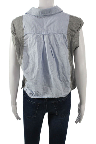 T Alexander Wang Women Cropped Colorblock Cotton Button-Up Blue Size M