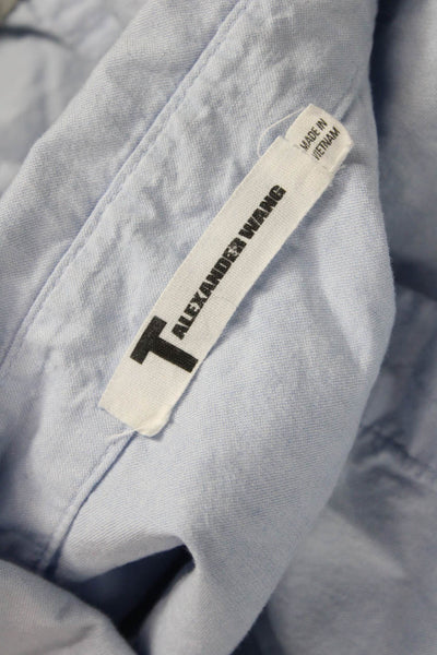 T Alexander Wang Women Cropped Colorblock Cotton Button-Up Blue Size M