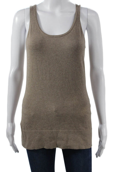 Minnie Rose Women Basic Tank Beige Cotton Scoop Neck Sleeveless Size M
