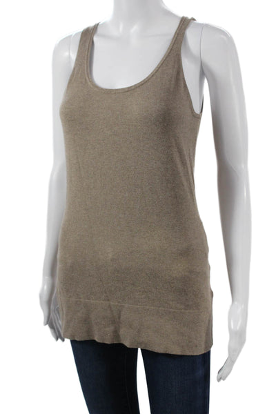 Minnie Rose Women Basic Tank Beige Cotton Scoop Neck Sleeveless Size M