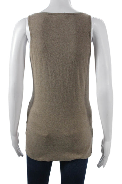 Minnie Rose Women Basic Tank Beige Cotton Scoop Neck Sleeveless Size M