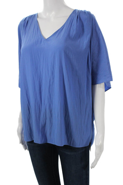 Ramy Brook Women Blue V-Neck Basic Blouse Short Sleeve Polyester Size M