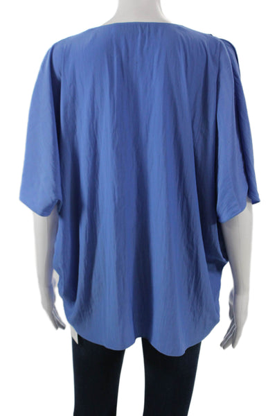 Ramy Brook Women Blue V-Neck Basic Blouse Short Sleeve Polyester Size M