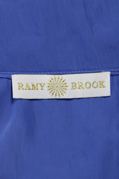 Ramy Brook Women Blue V-Neck Basic Blouse Short Sleeve Polyester Size M