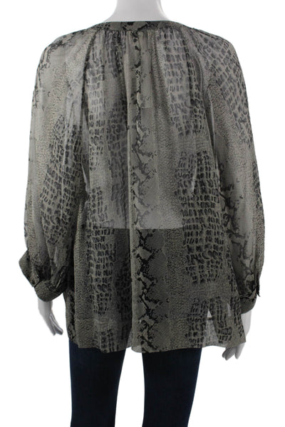 Joie Women Tunic Blouse Vneck Longsleeve Gray Animal Print Silk Size L