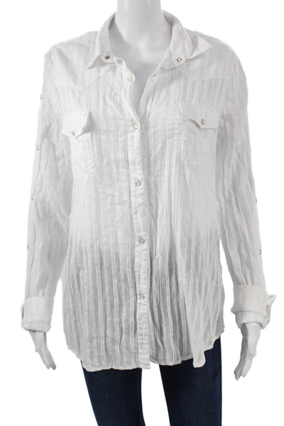 Bailey 44 Women Striped Button-Up Top White Long Sleeve Size L