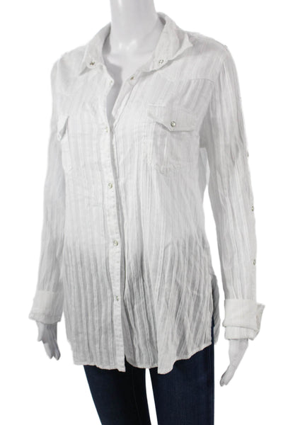 Bailey 44 Women Striped Button-Up Top White Long Sleeve Size L