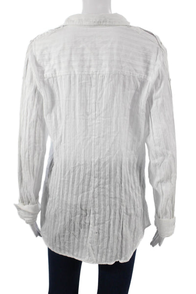Bailey 44 Women Striped Button-Up Top White Long Sleeve Size L