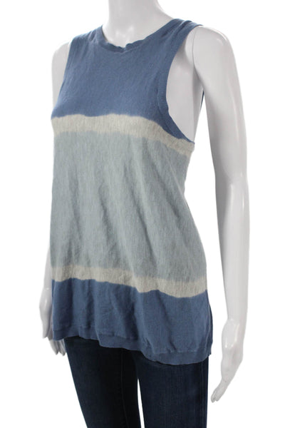 Theory Women Basic Blue Cotton Striped Sleeveless Round Neck Tank Size PP