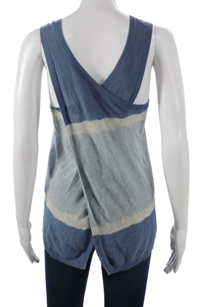 Theory Women Basic Blue Cotton Striped Sleeveless Round Neck Tank Size PP