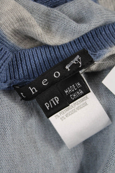 Theory Women Basic Blue Cotton Striped Sleeveless Round Neck Tank Size PP