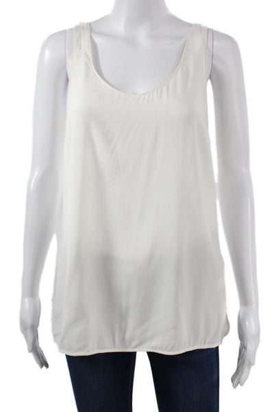 Vince Women Tank Silk Blend Scoop Neck Sleeveless White Pullover Size M