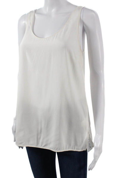 Vince Women Tank Silk Blend Scoop Neck Sleeveless White Pullover Size M