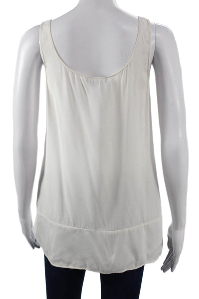 Vince Women Tank Silk Blend Scoop Neck Sleeveless White Pullover Size M