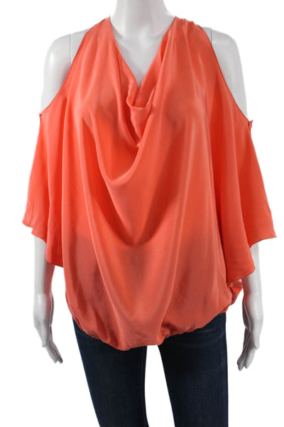 Ramy Brook Womens Silk Cowl Neck Short Sleeve Blouse Orange Size M